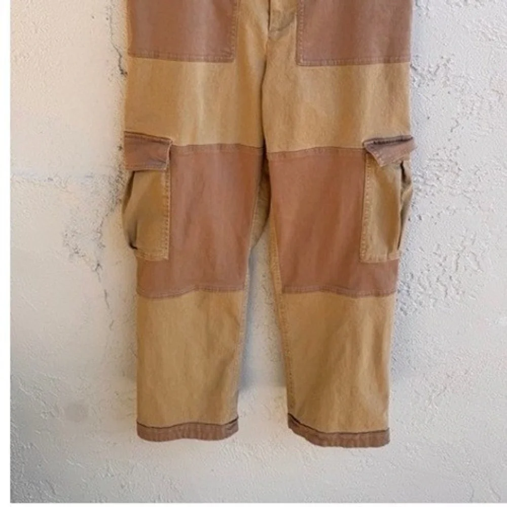 Avec Les Filles Anthropologie Womens Tan Patchwork Cropped Cargo Pants XS Boho